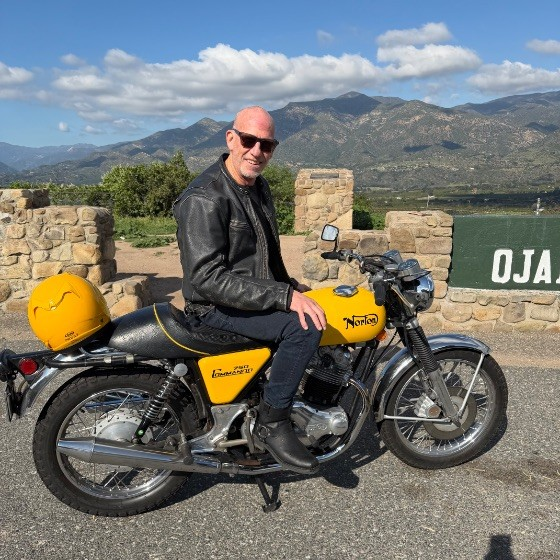 Matt Talent on his Norton 750 Commando motorcycle